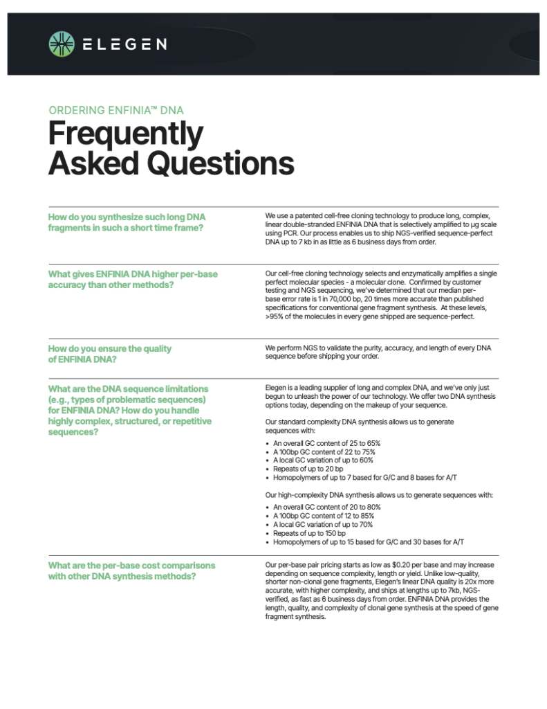 Ordering ENFINIA™ DNA : Frequently Asked Questions