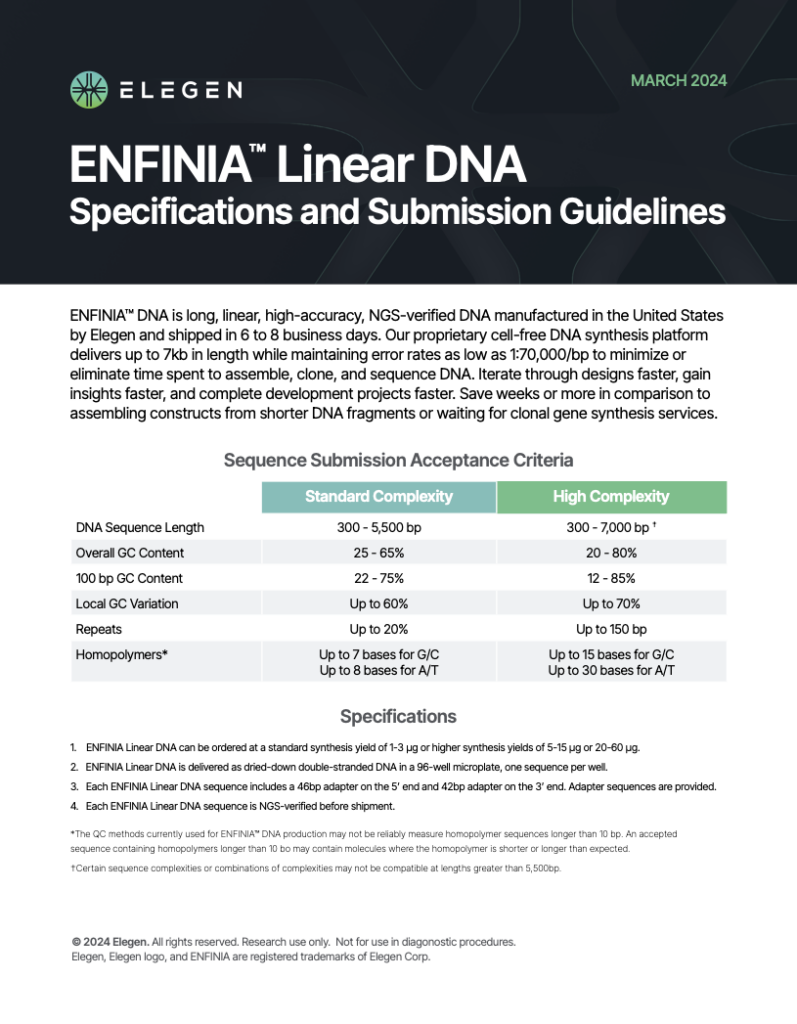 ENFINIA™ DNA - Specifications and Submission Guidelines