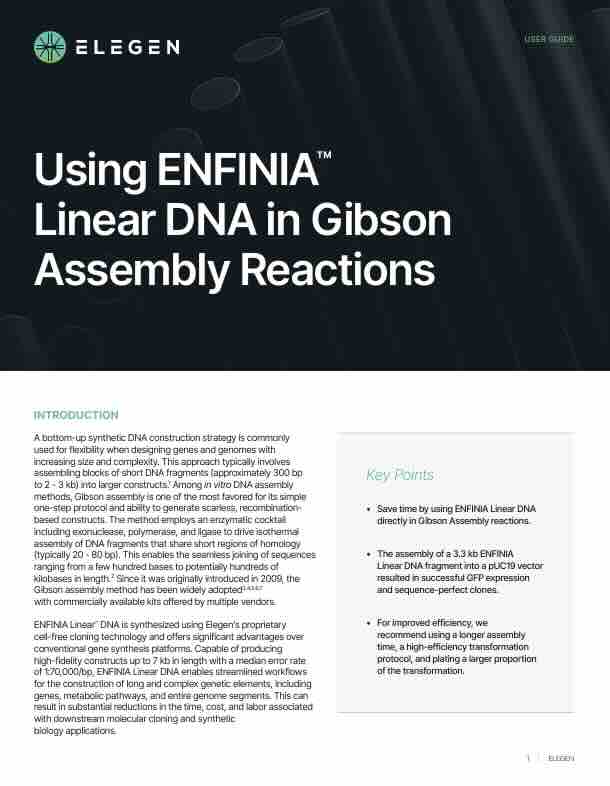 Using ENFINIA™ Linear DNA in Gibson Assembly Reactions